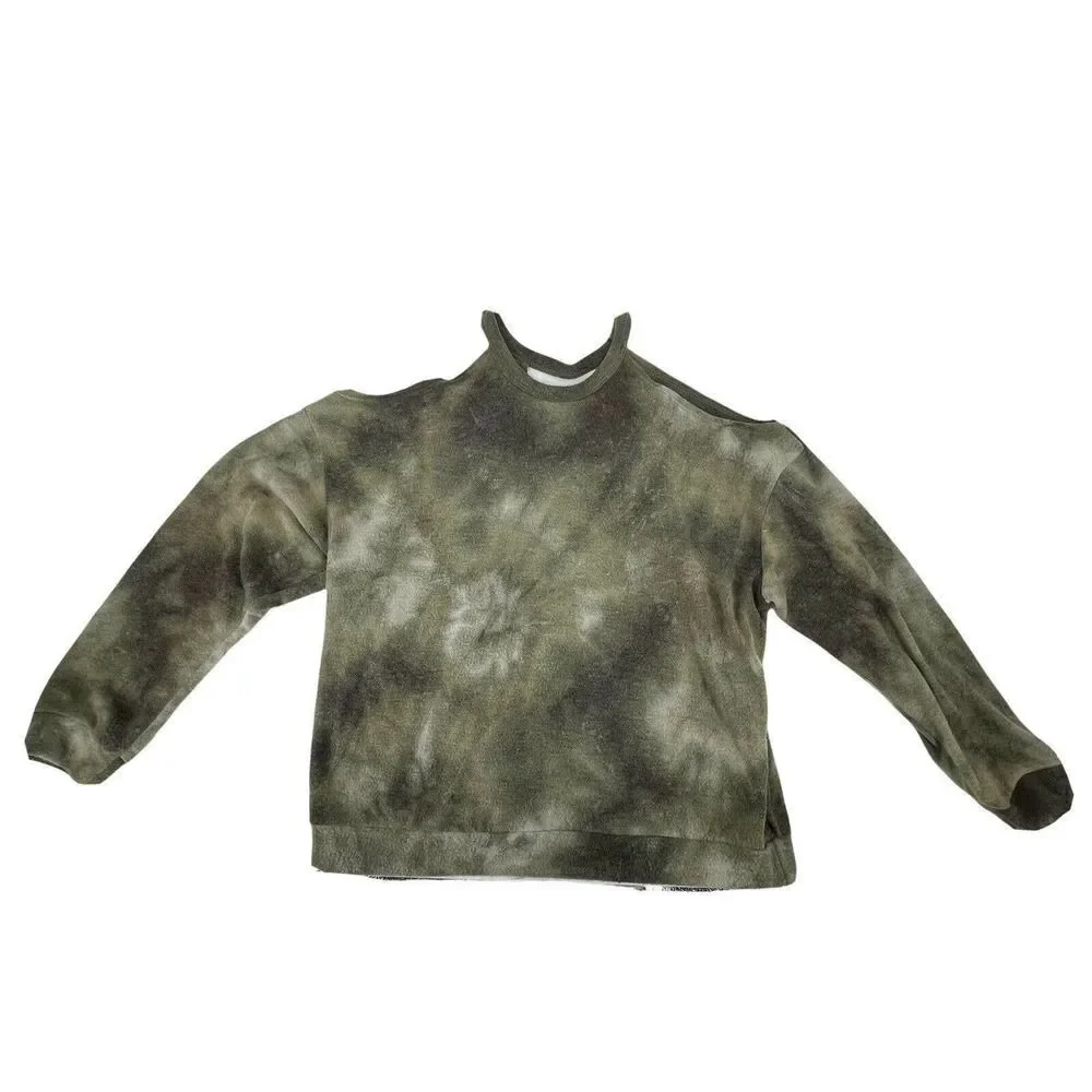 Tie Dye Cold Shoulder Sweatshirt Green Cozy Soft Inside Out 143 Story Size S Top
